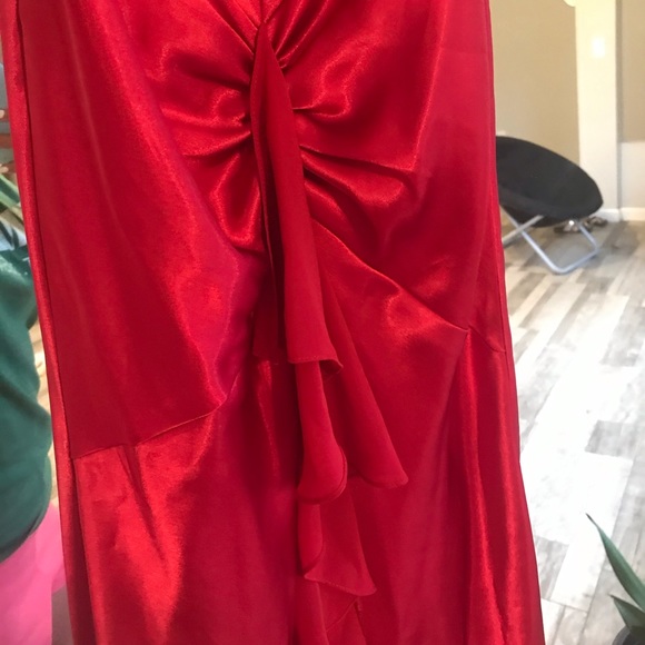 Red Silk Formal Prom Dress - Picture 5 of 6